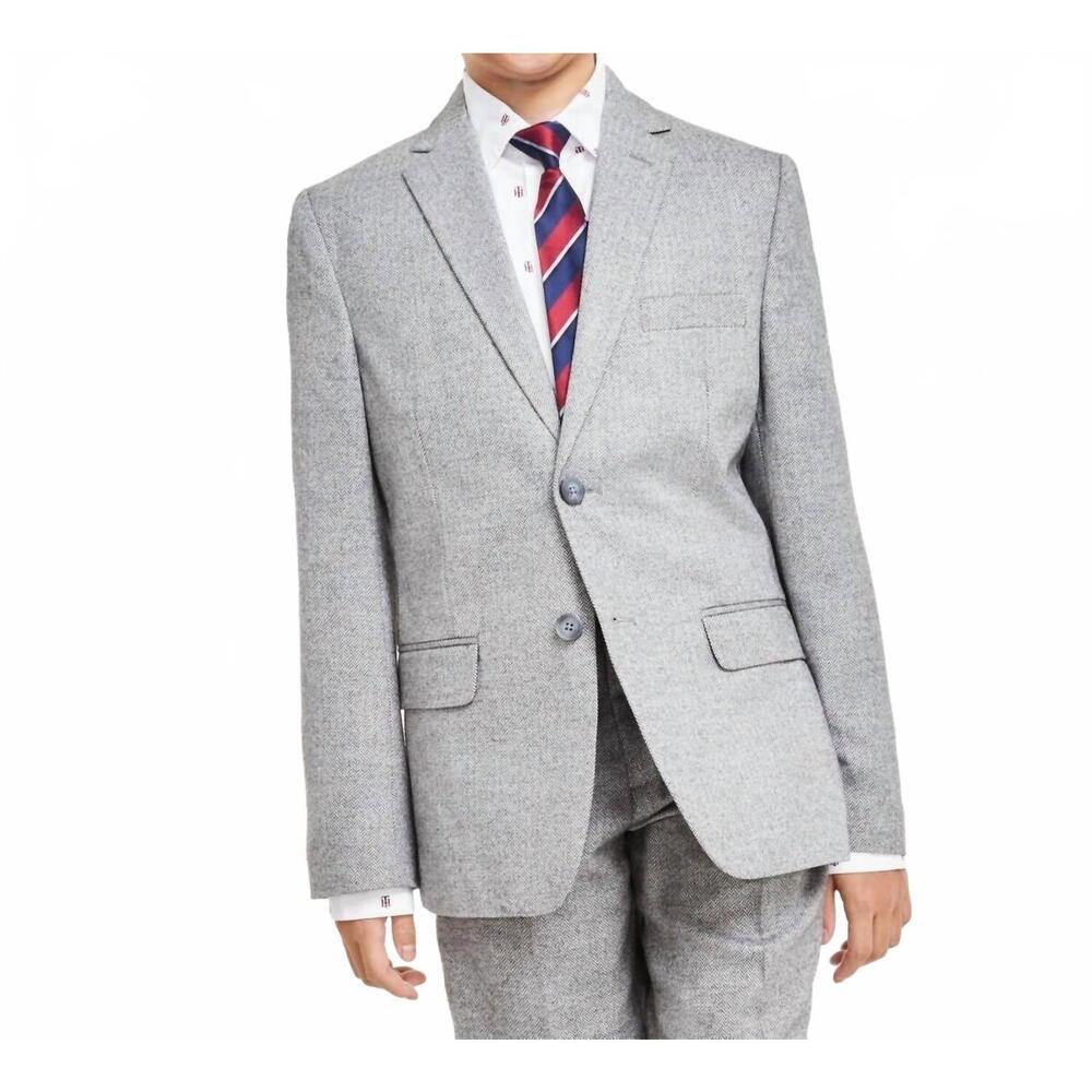 NEW TOMMY HILFIGER boy's brushed herringbone jacket in dark gray
